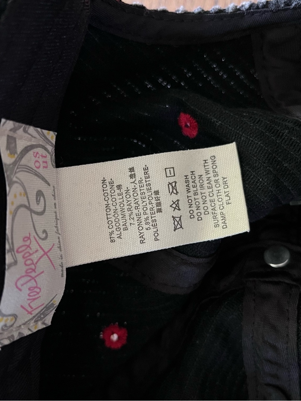 Free People Black Corduroy Cap with Red Stitching - Picture 5 of 5